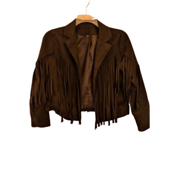 Black Faux Suede Fringe Jacket. S - Picture 4 of 9